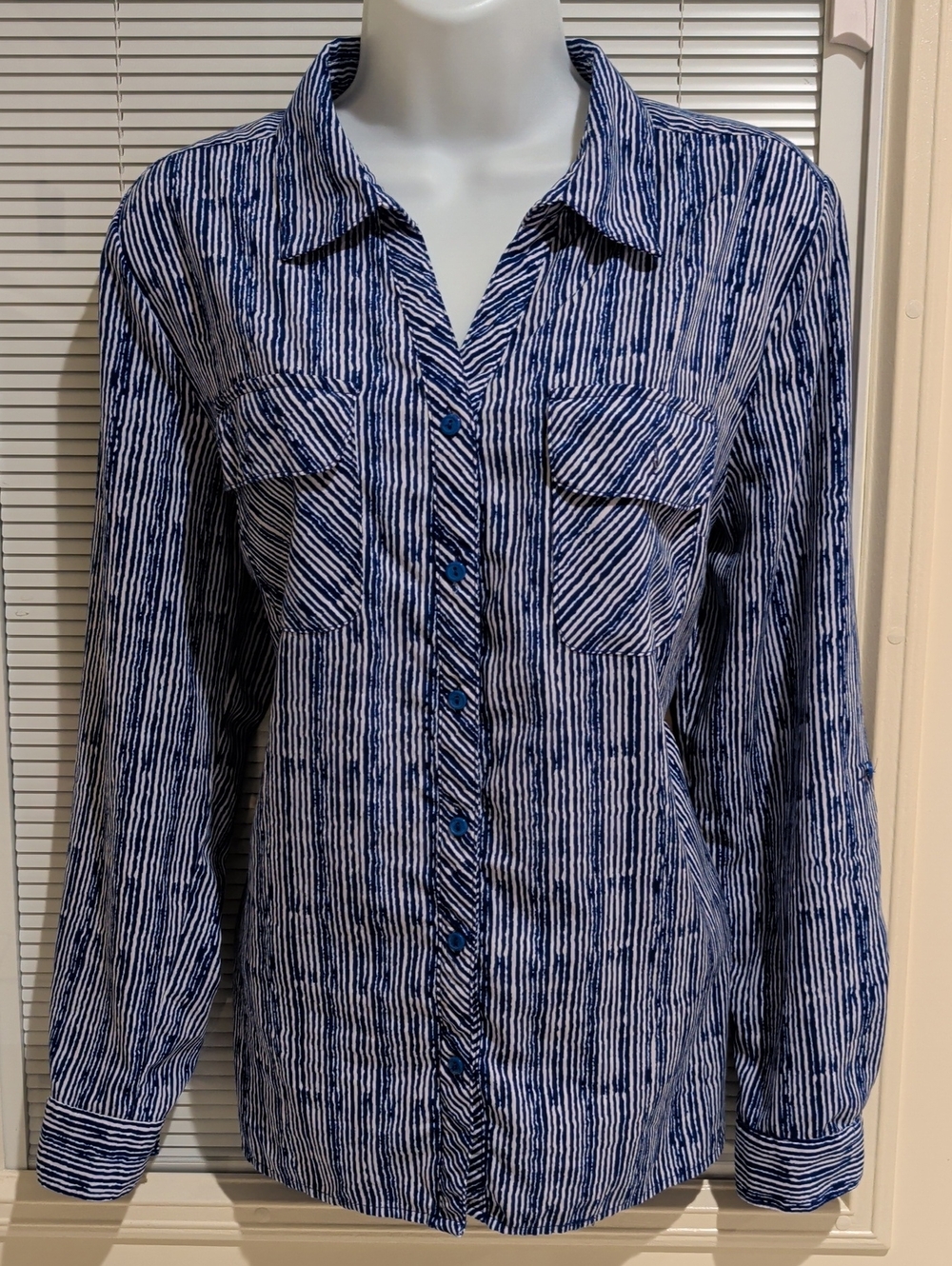 Notations Women’s Blue Striped Button-Up Shirt Size M